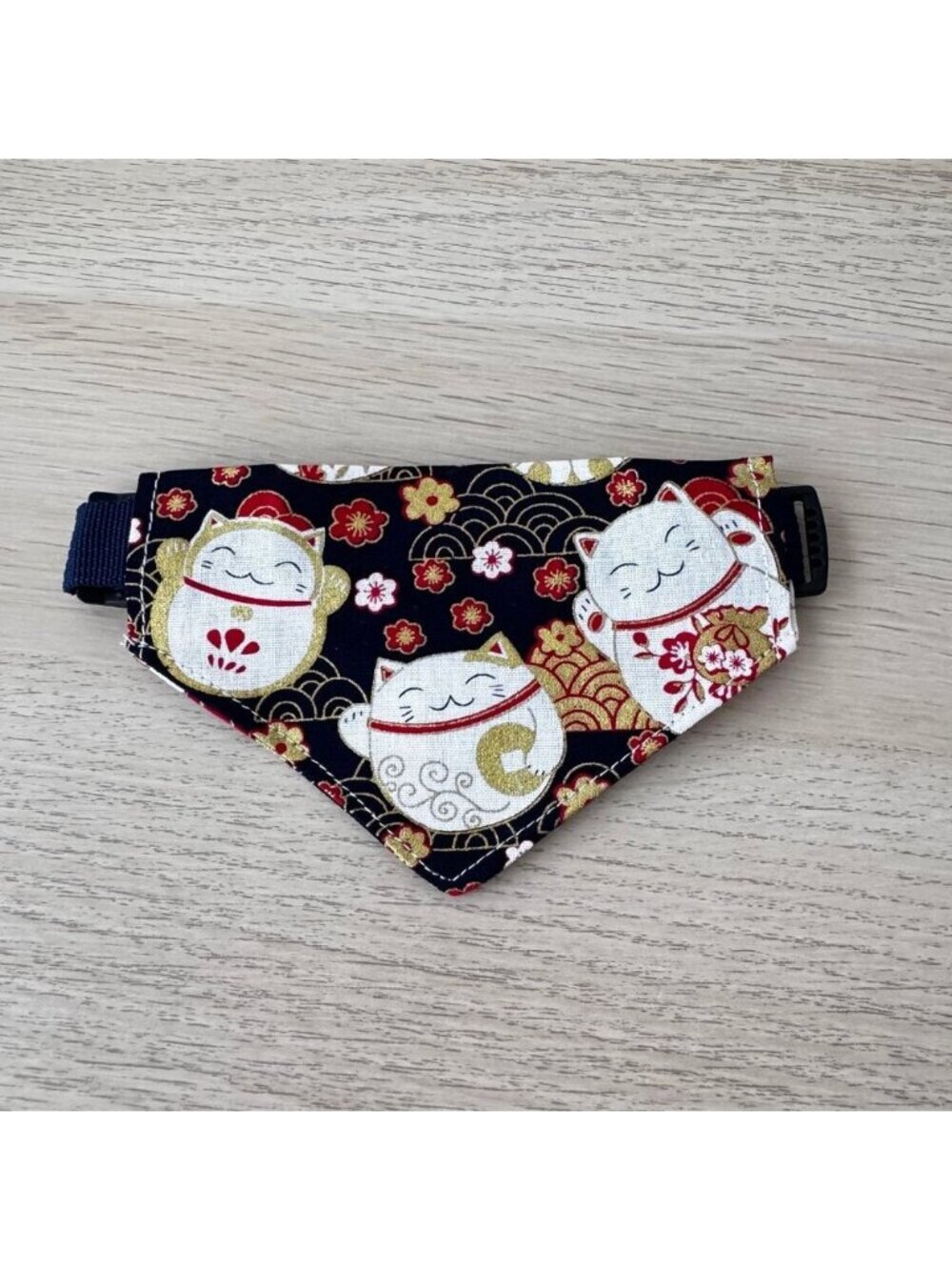 Fortune Cat Bandana Collar Adjustable Dog Bandana Black | Small and Medium Pets